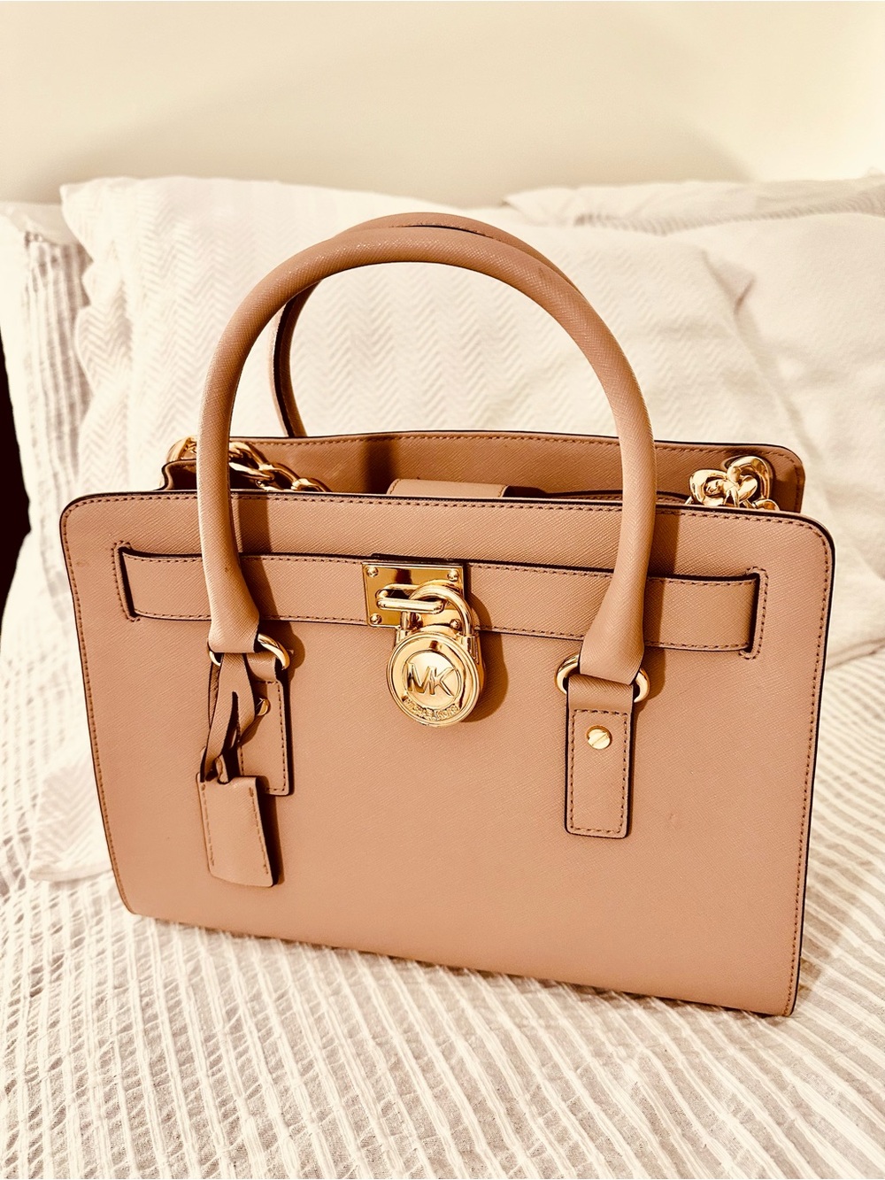 Michael Kors Mauve Leather Satchel with Gold Hardware
